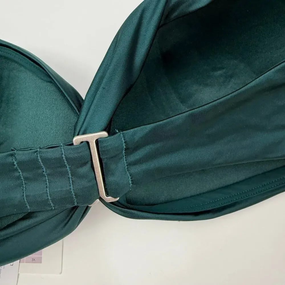 CALIA Bikini Top Women’s SZ Large Twisted Bandeau Sea Green Shine Strapless NWT